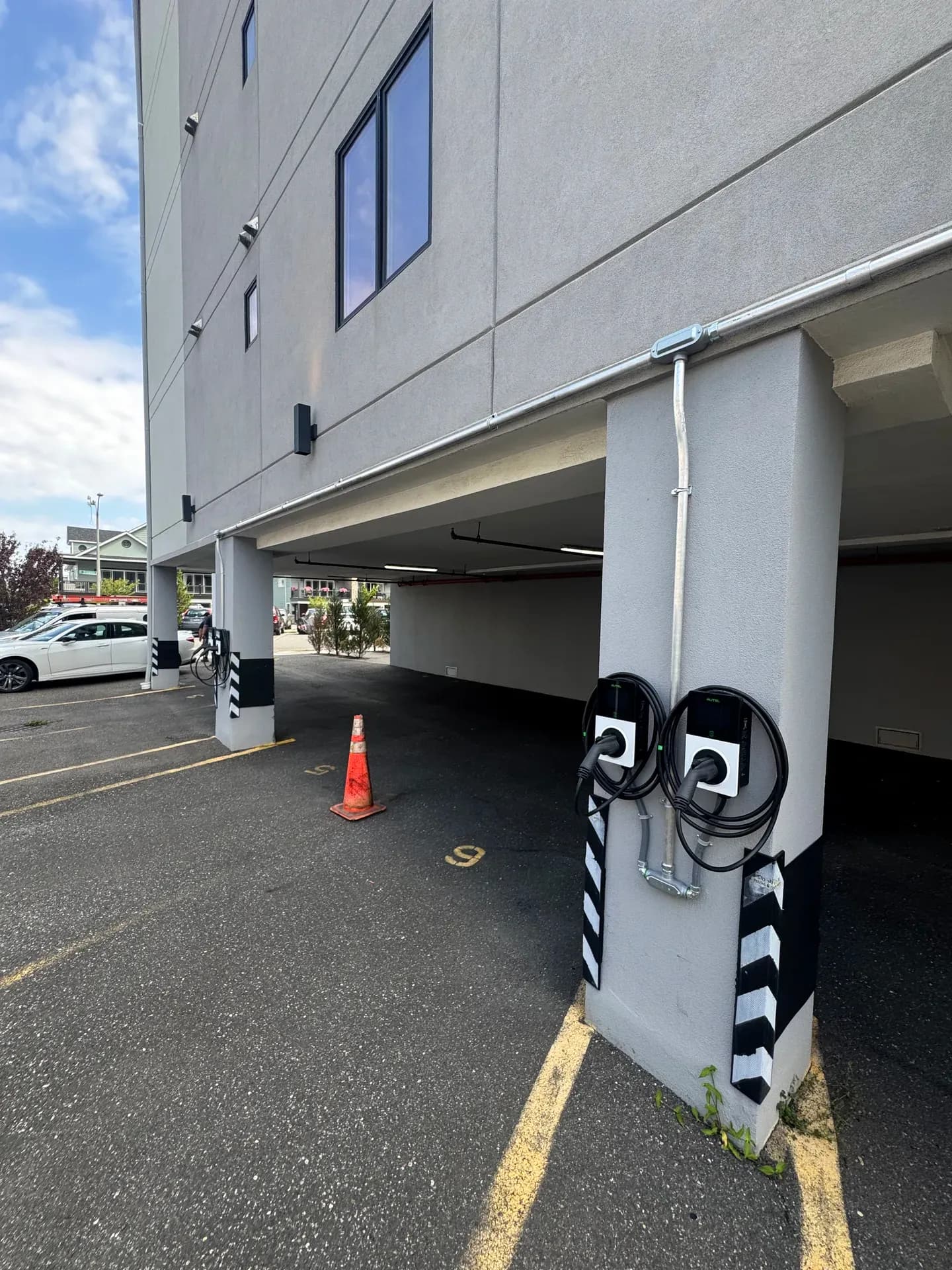Commercial EV charging station in parking garage