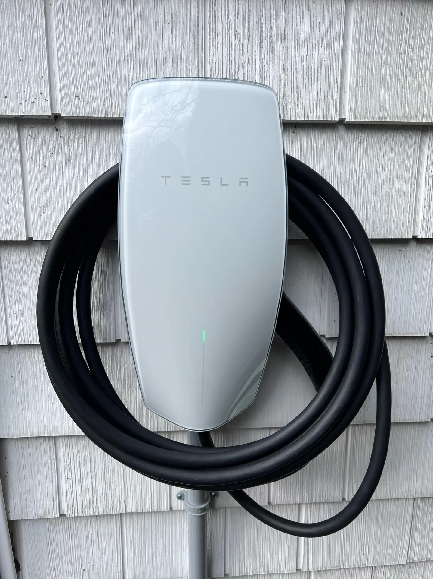Tesla wall charger installed in garage